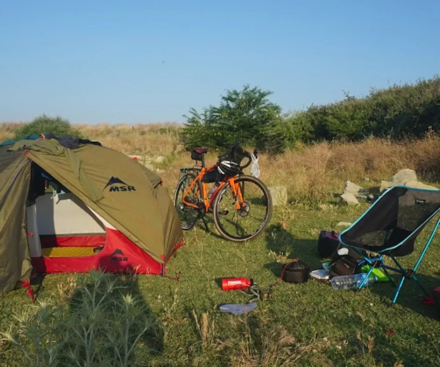 Bike touring with tent