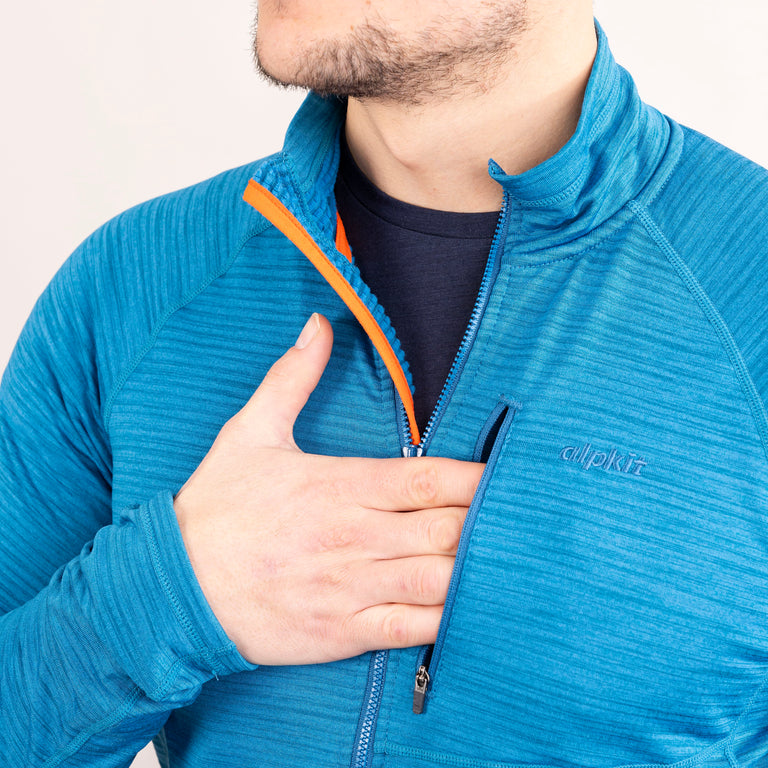 alpkit mens griffon half zip fleece in reef blue chest pocket|sl