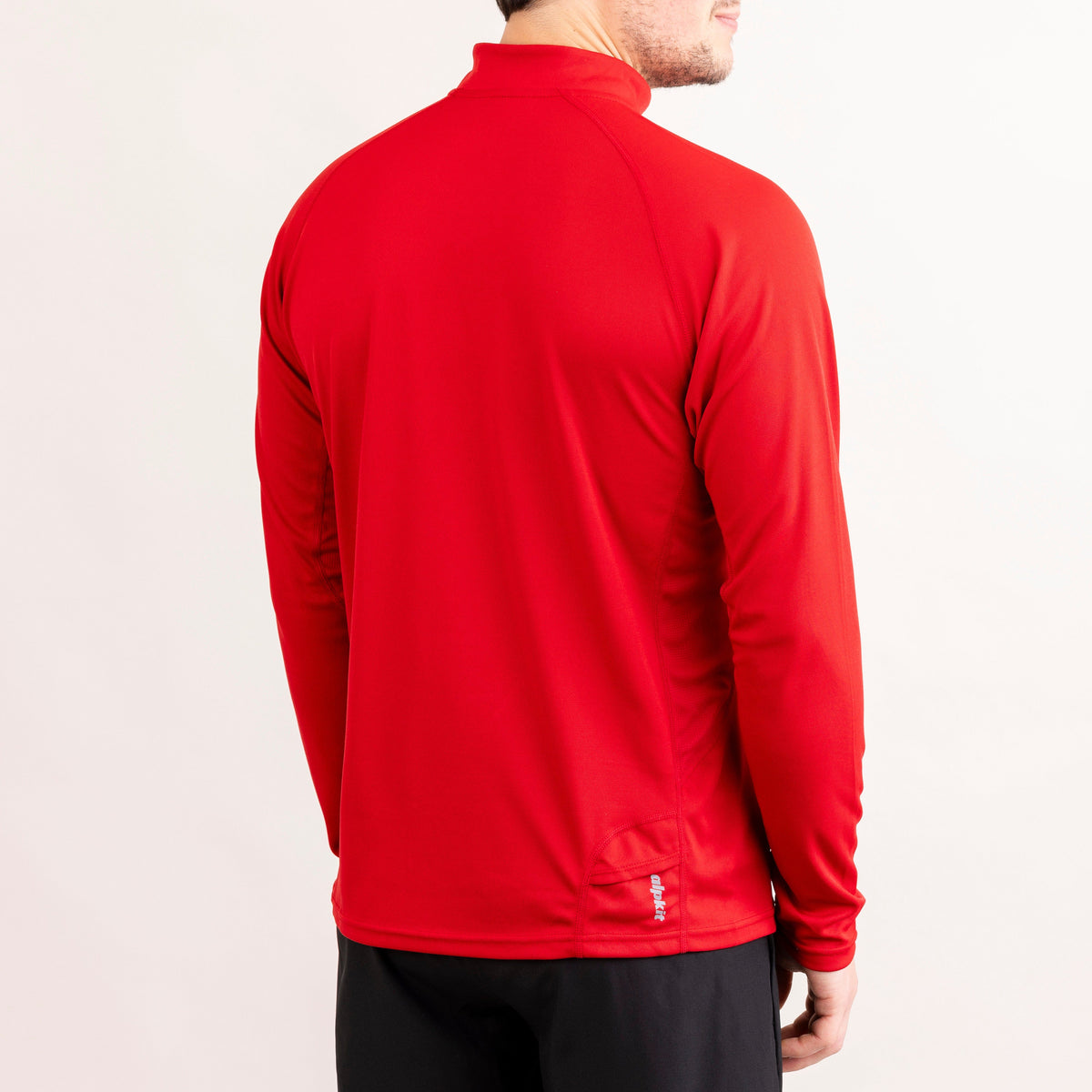 mens Alpkit Koulin trail long sleeve zip baselayer in chilli red back|sl