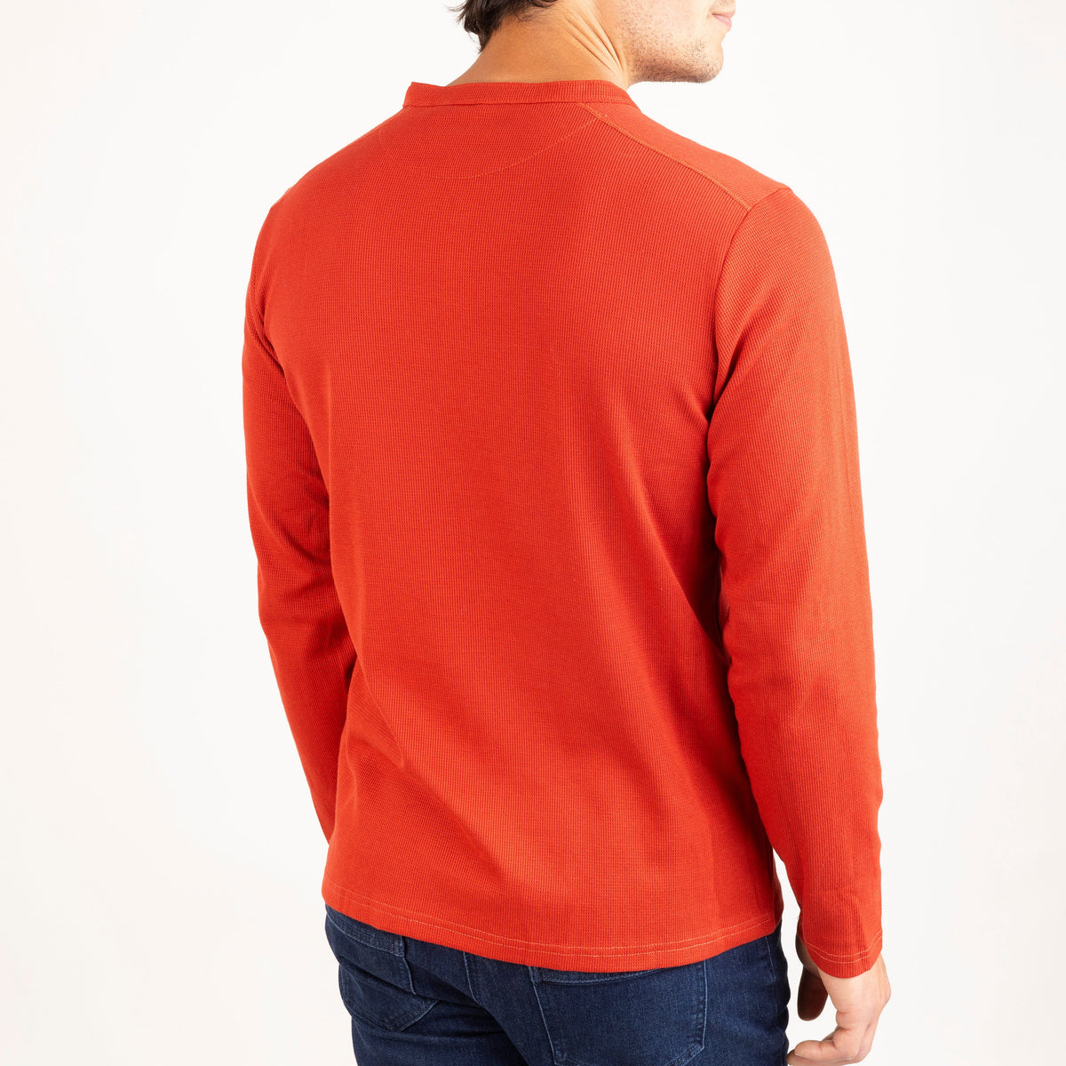 Alpkit mens rivo henley top in brick red back