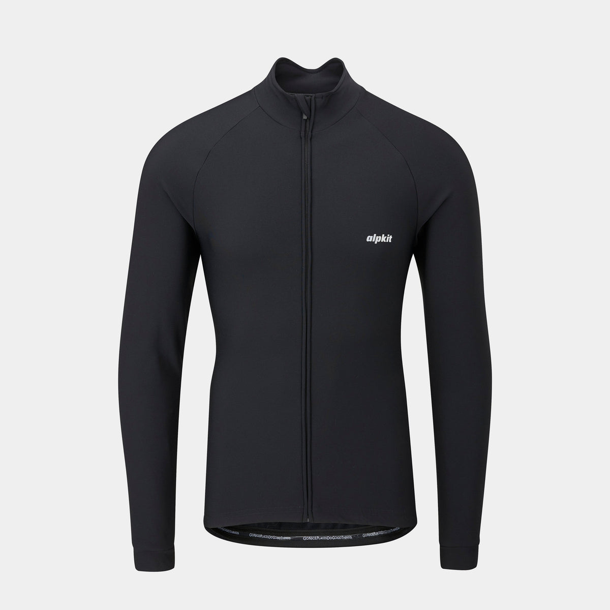alpkit Valli mens long sleeve cycling jersey in black front - closed
