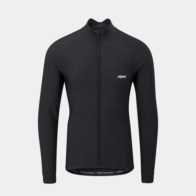 alpkit Valli mens long sleeve cycling jersey in black front - closed