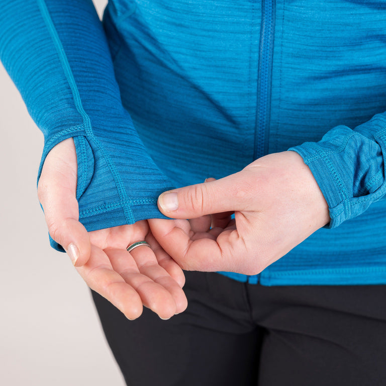 womens griffon hooded fleece in reef blue cuff|rg