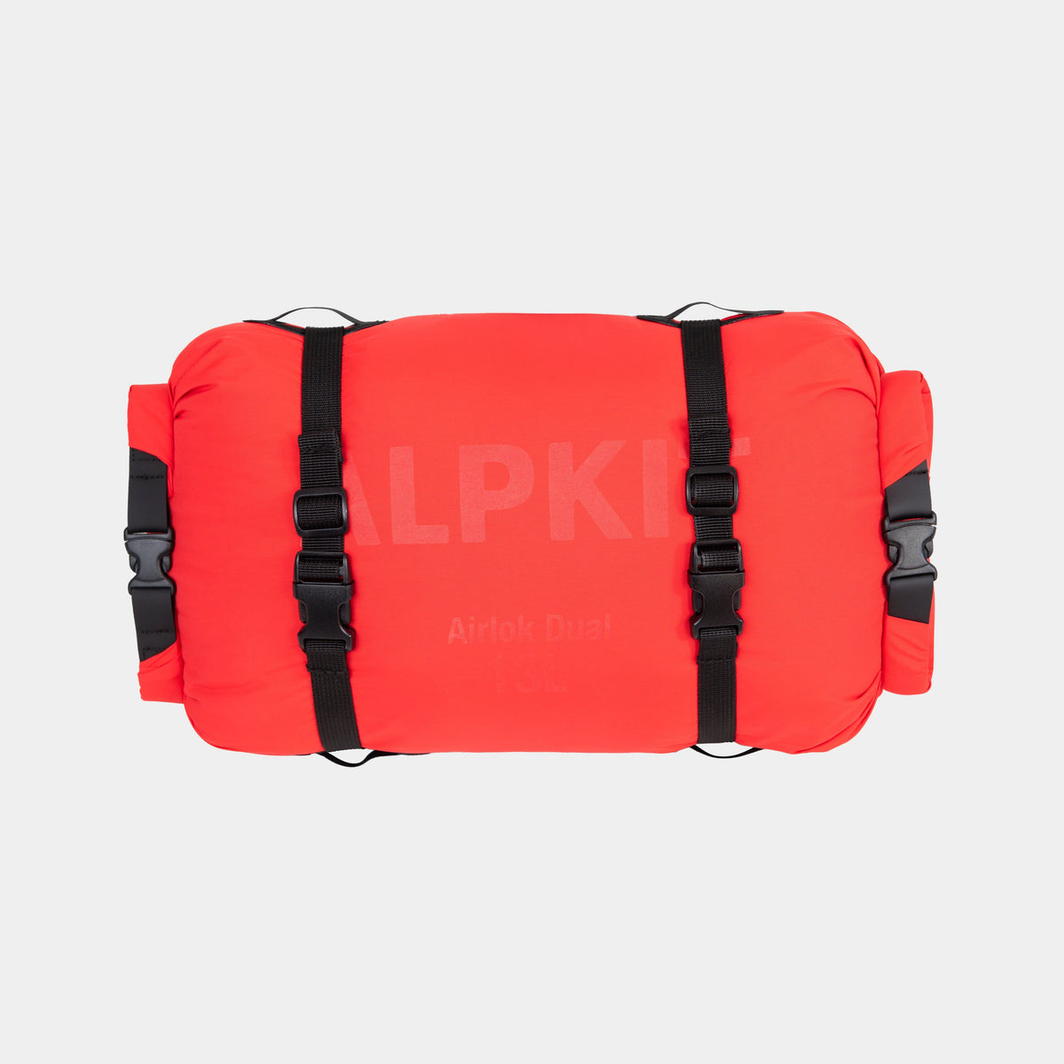 airlock dual 13l dry bag with double ended rolltop for bikepacking in chilli red - closed