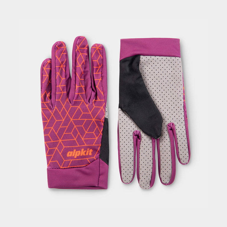 alpkit comet mountain bike glove in plum purple - closed