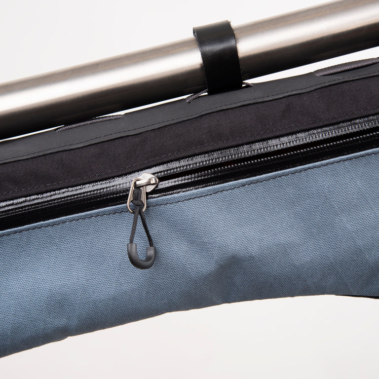 alpkit glider frame bag for bike packing in storm grey zip - closed