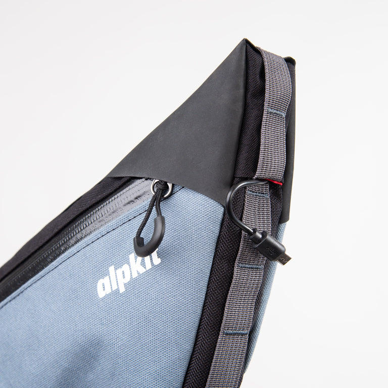 alpkit glider frame bag for bike packing in storm grey cable port