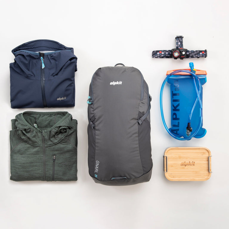 alpkit gnarl 15 backpack day sack in dark grey kit list