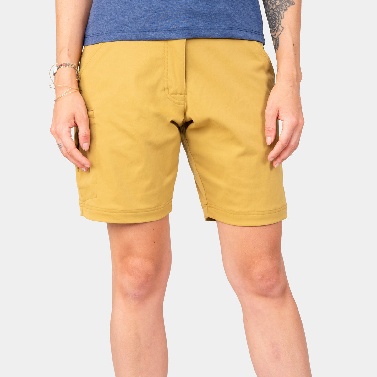alpkit womens hauler cargo shorts in maize mojave yellow - closed