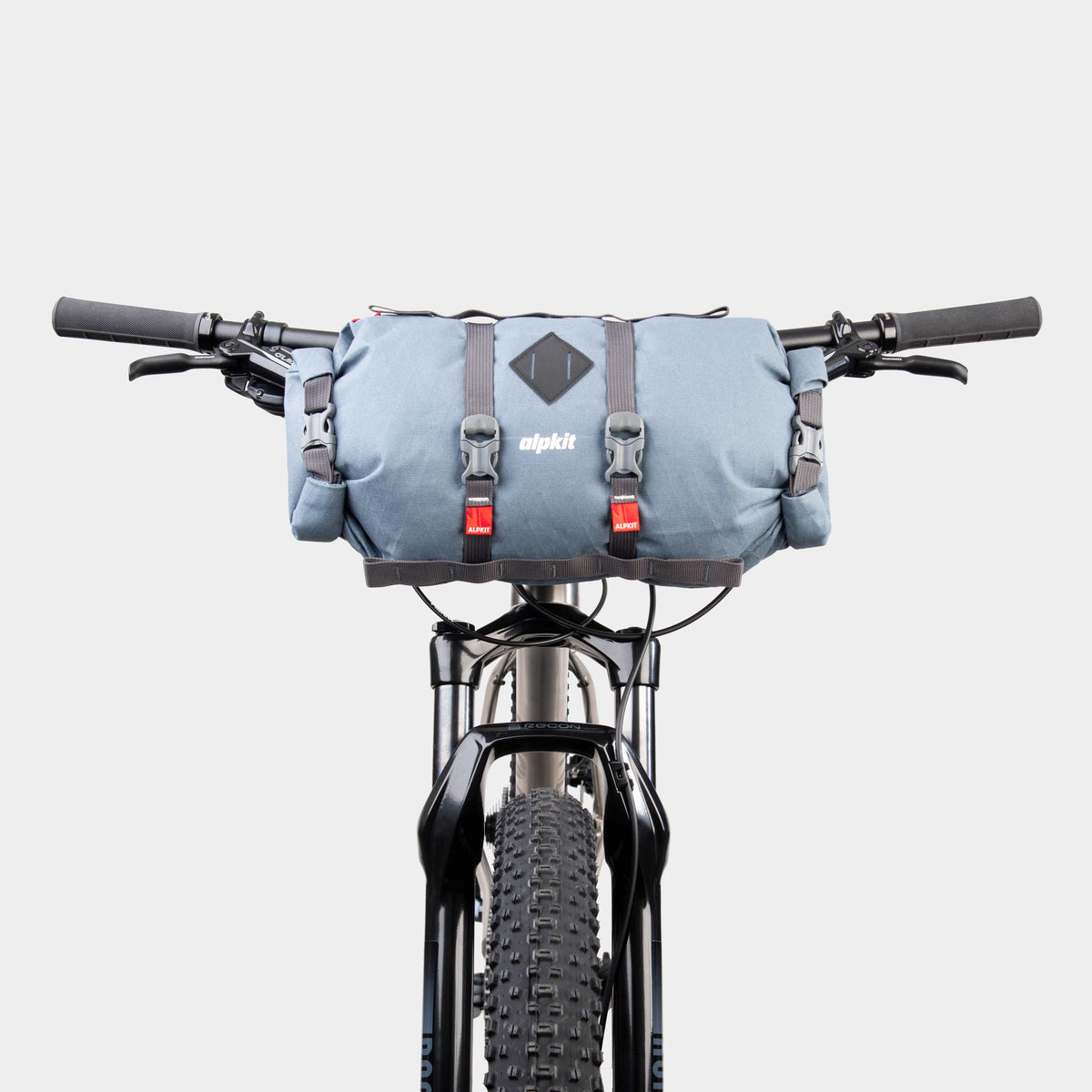 alpkit kuoka handlebar bag for bike packing in storm grey