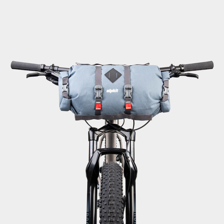 alpkit kuoka handlebar bag for bike packing in storm grey