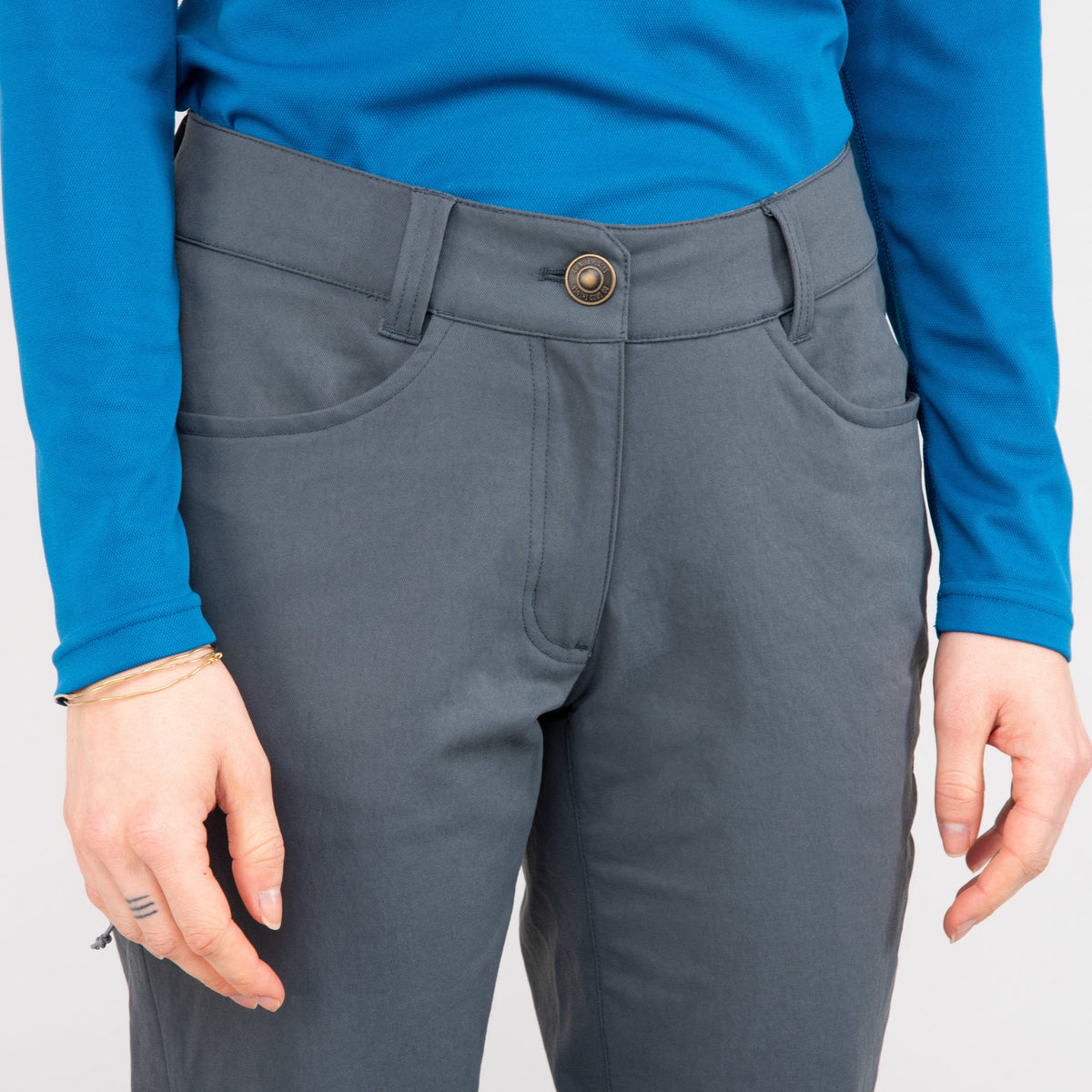 alpkit womens skarven trousers in grey front waistband