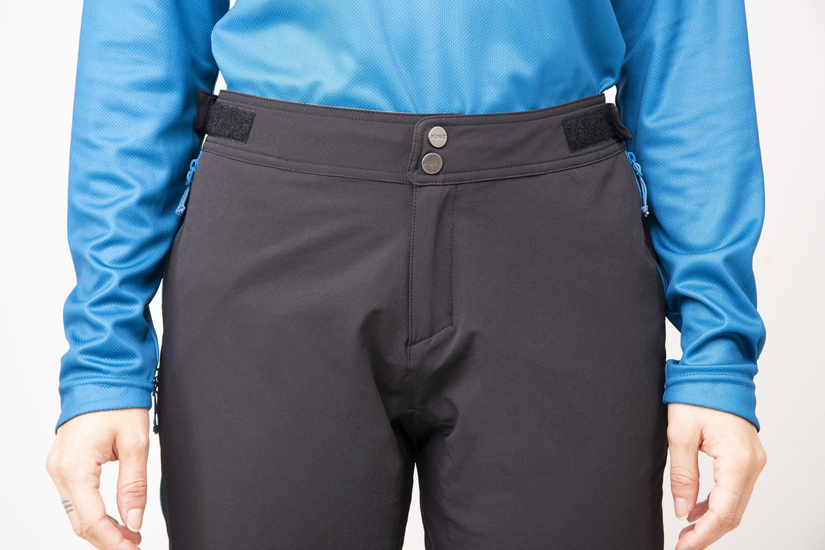 womens alpkit floe mountain bike trousers in black front waistband