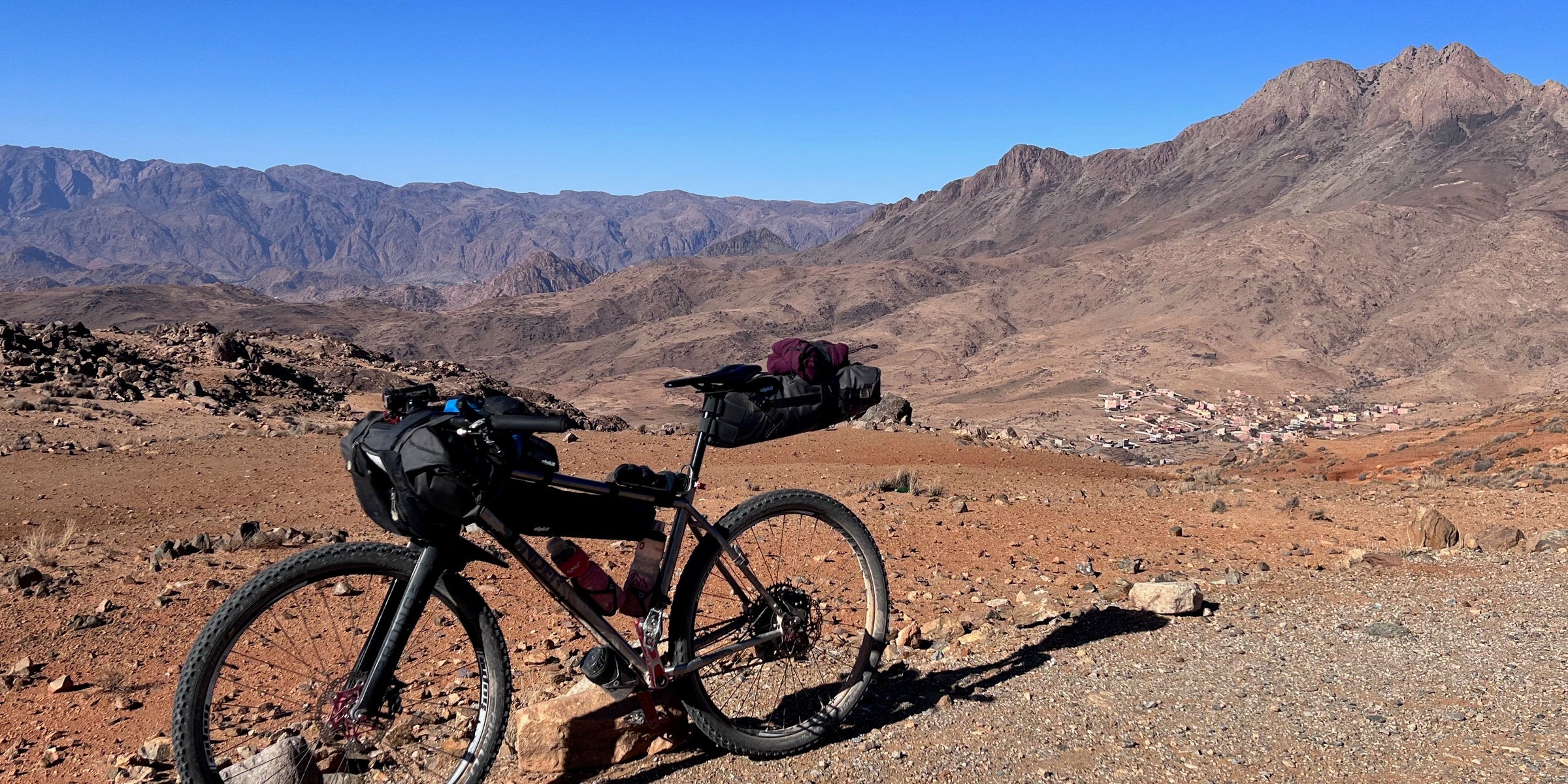 Titanium hardtail bike frame on the Atlas Mountain Race
