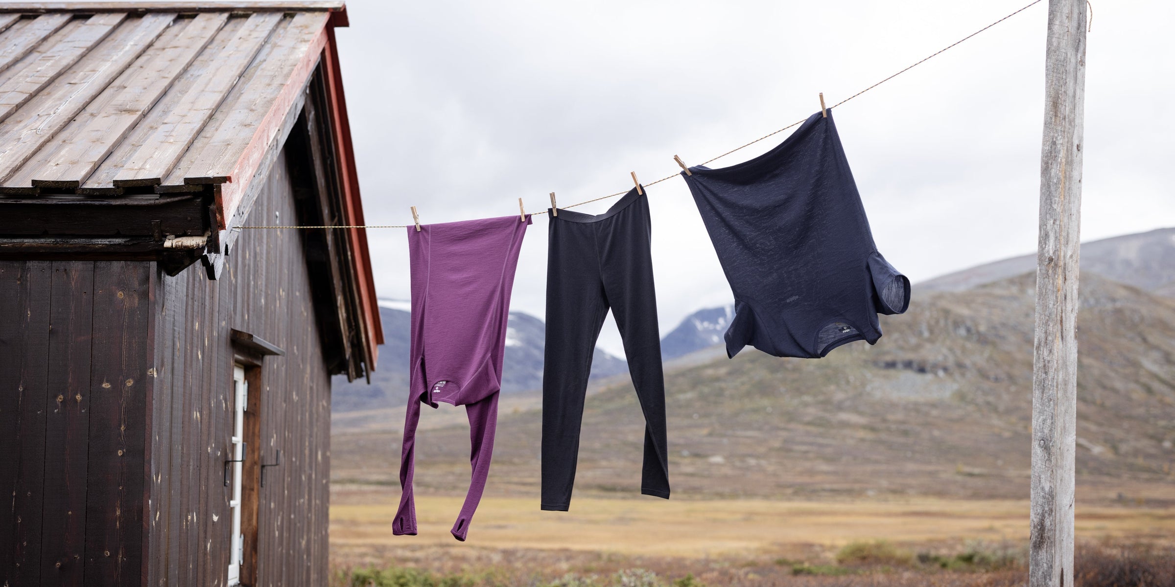 Merino clothing hanging out to dry
