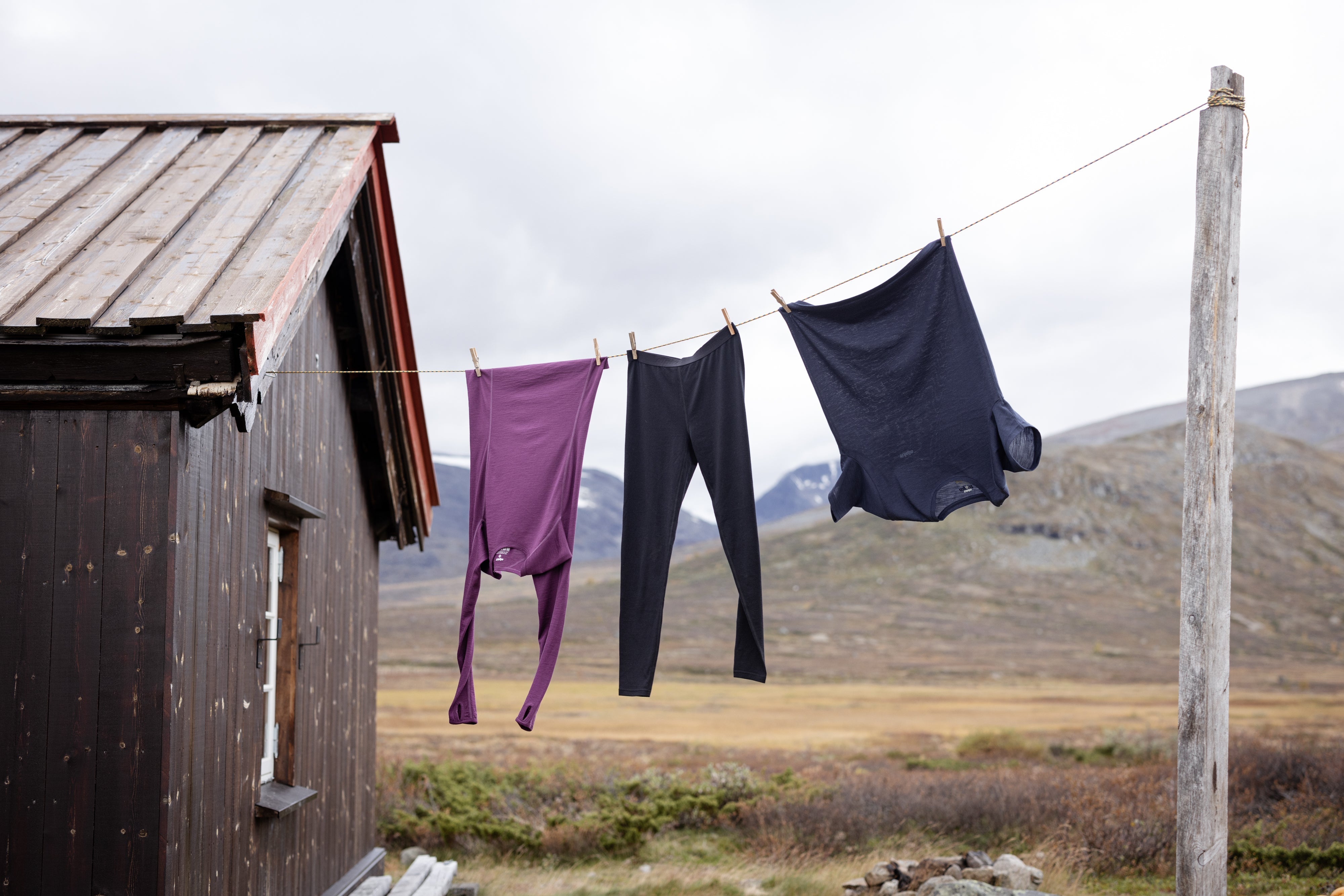 Merino clothing hanging out to dry