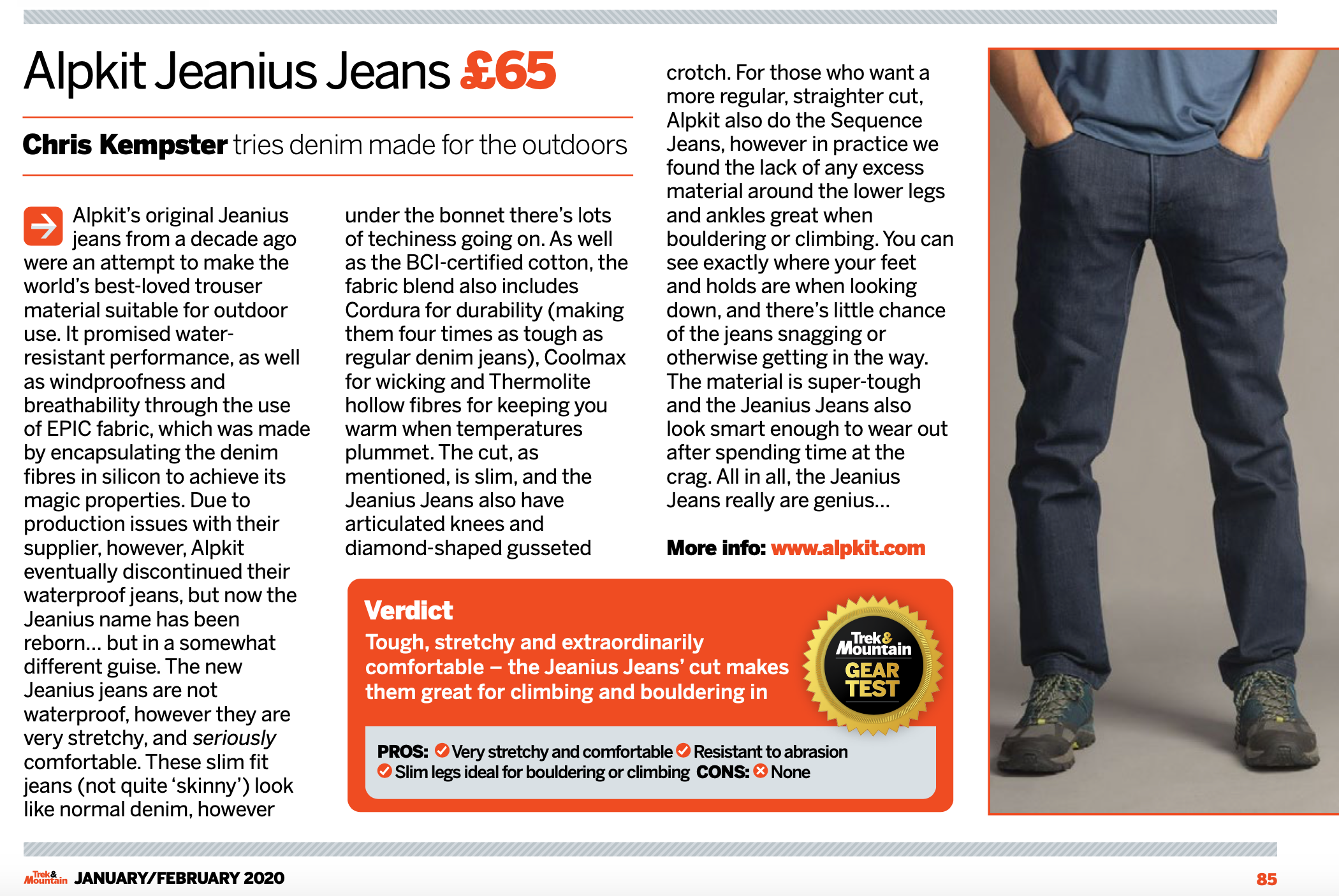 Trek and Mountain magazine Review Jeanius Jeans