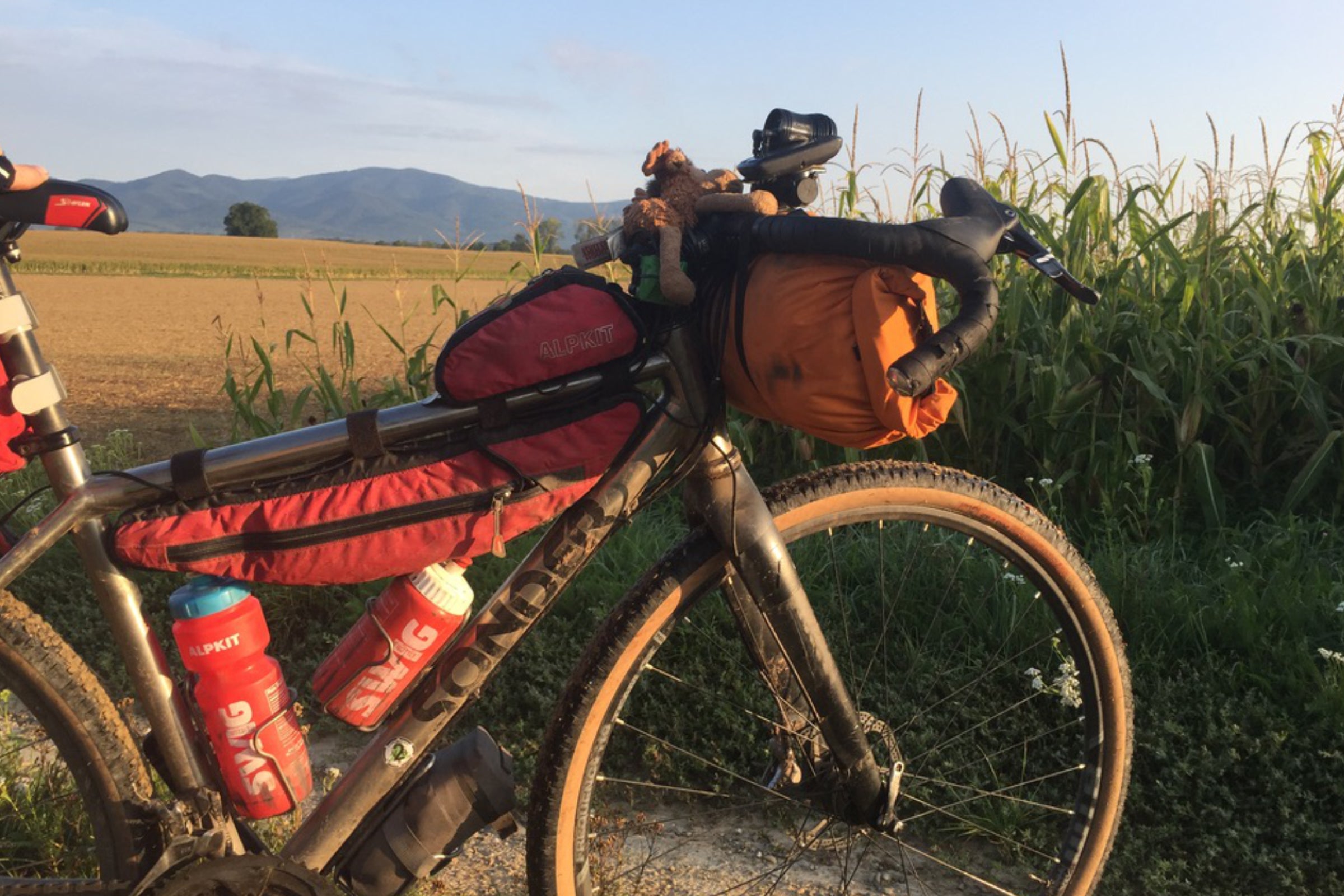 Waterproof dry bag used as a handlebar bag