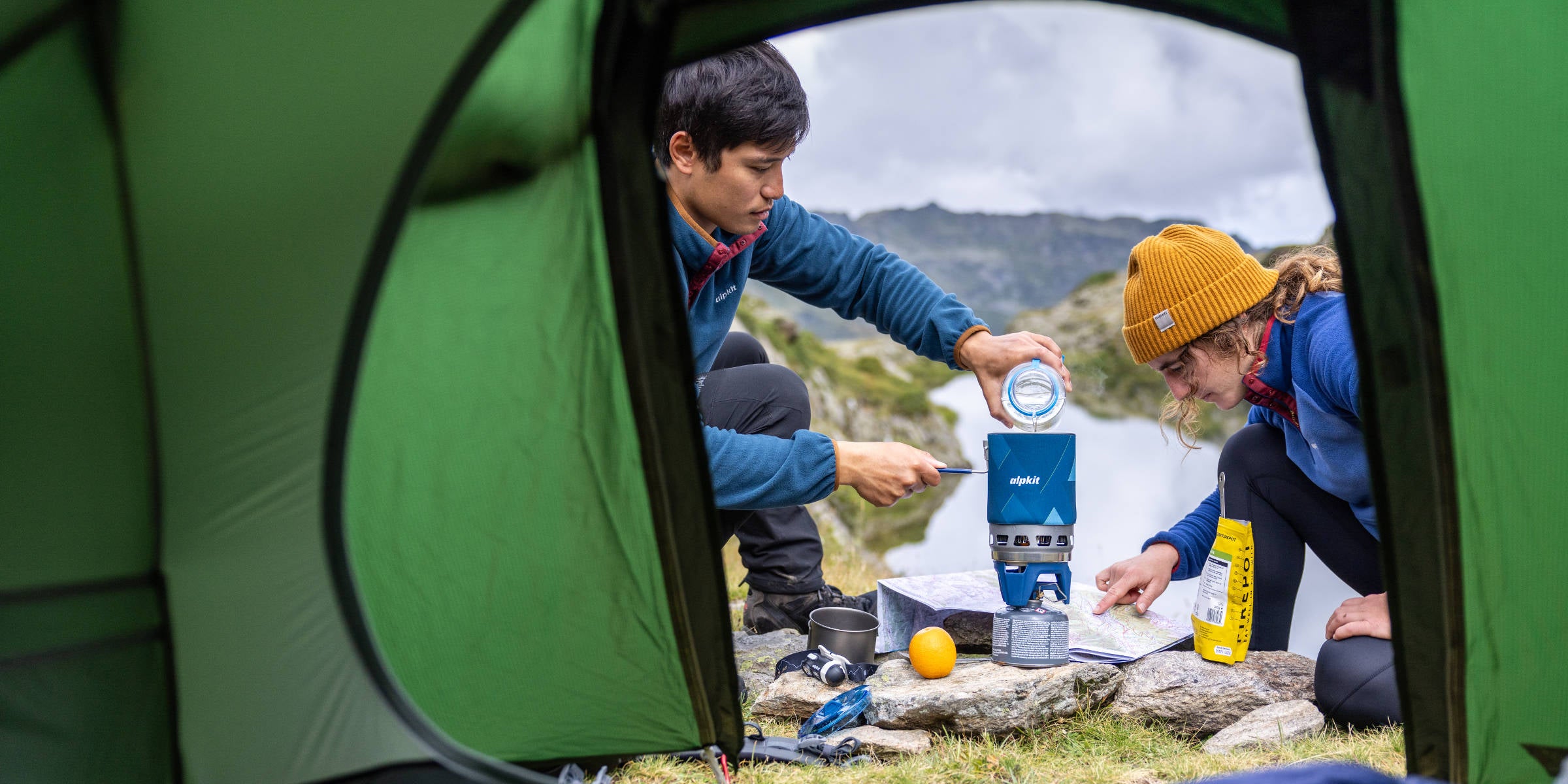 Winter camping in the mountains