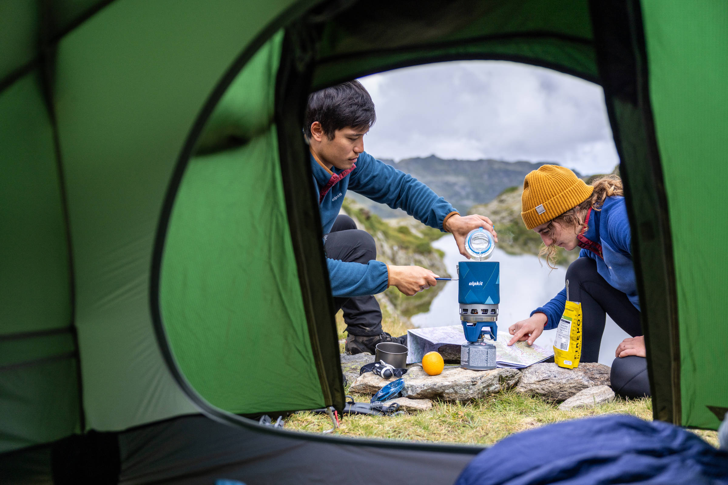 Winter camping in the mountains