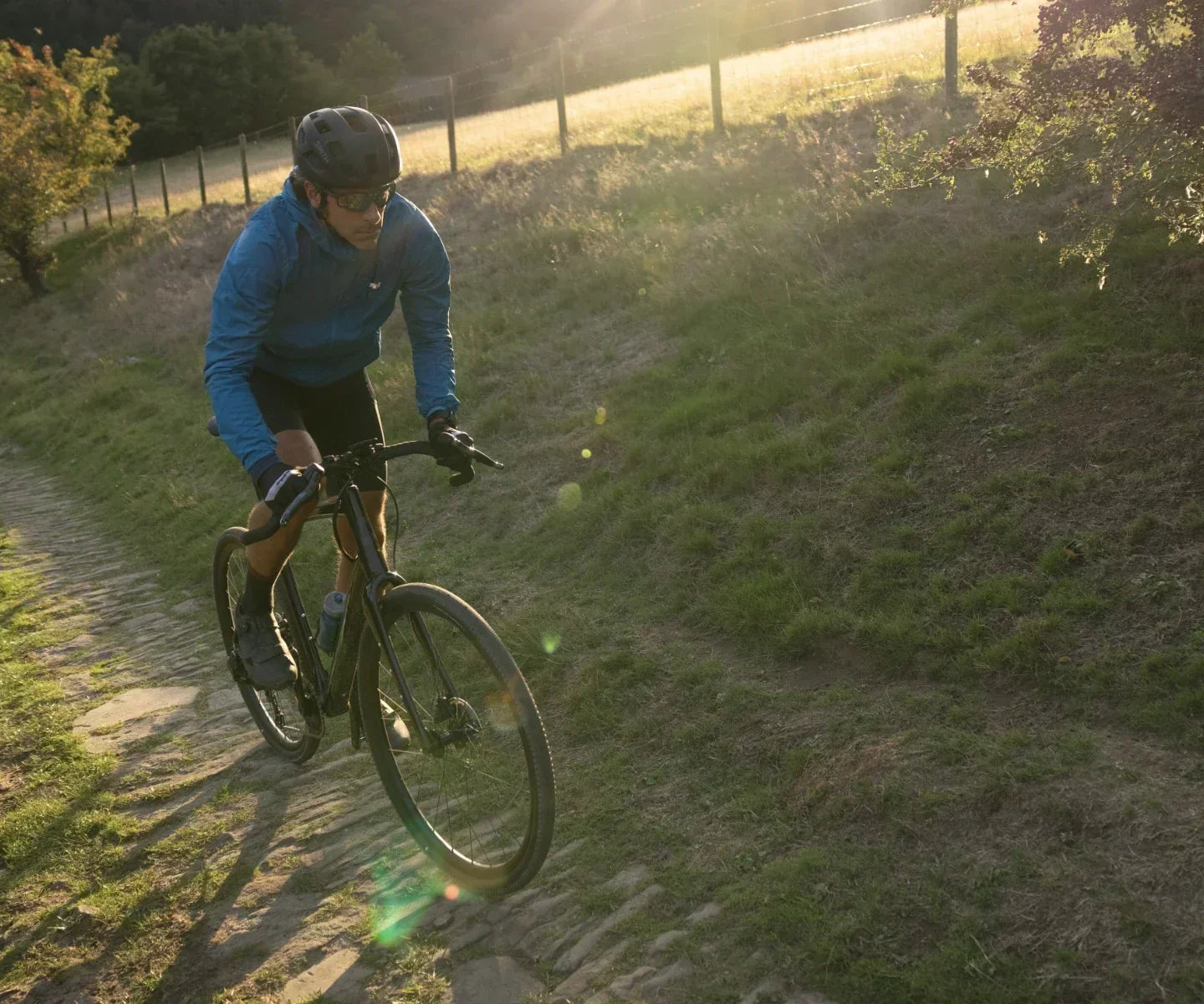 Climbing a hill on a e-gravel bike