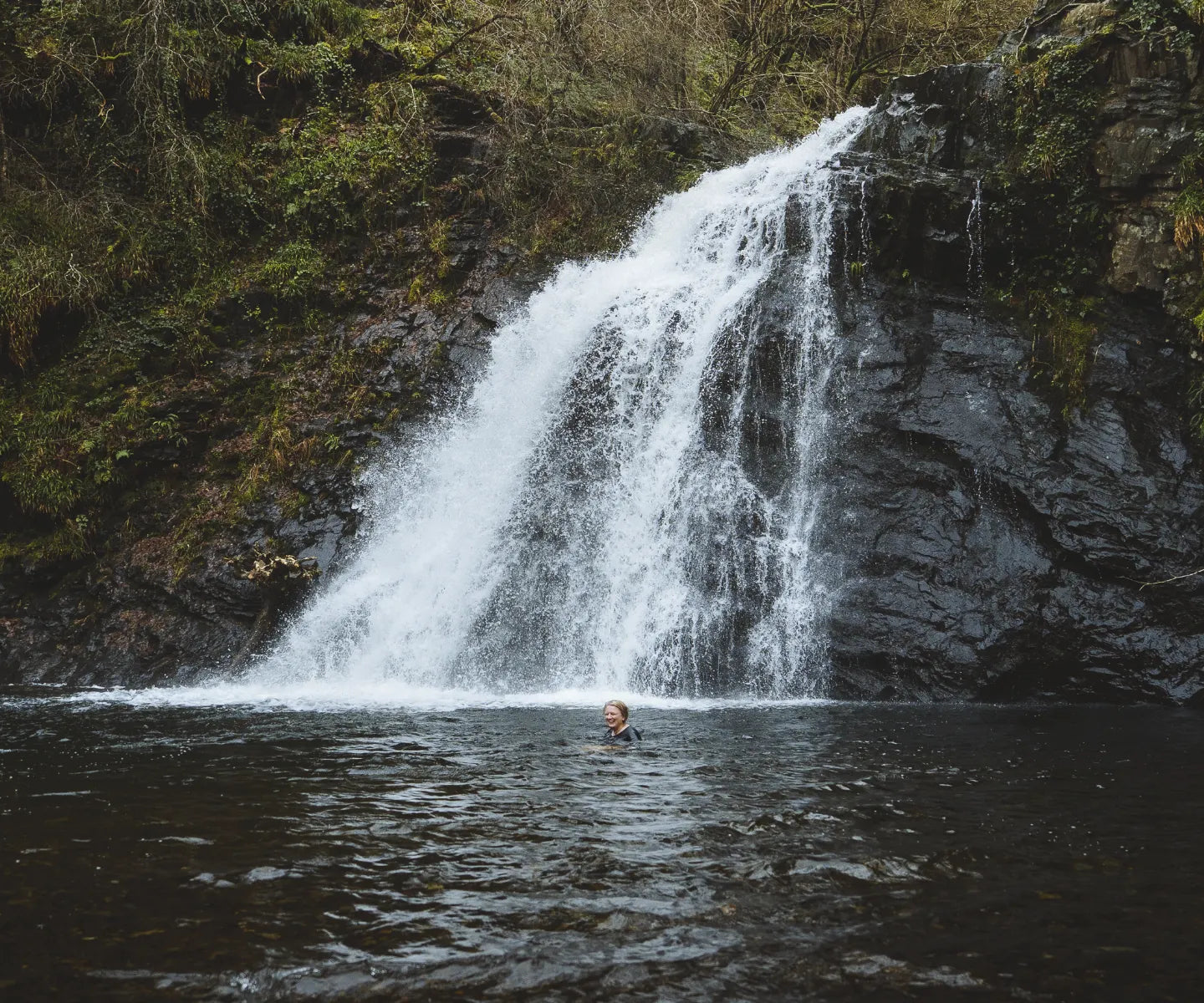 Swimming at Rhaeadr Ddu in Coed Felenrhyd