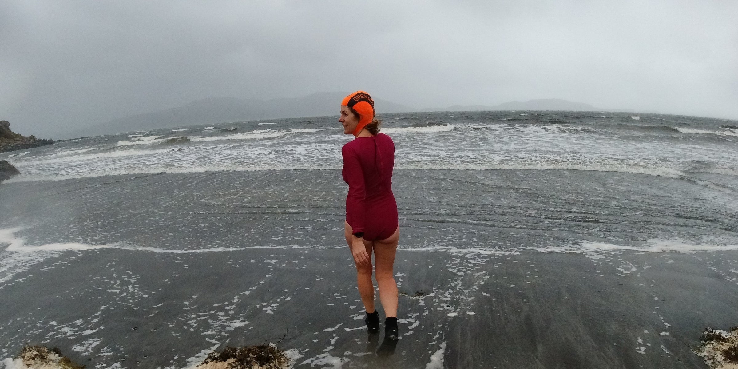 Kate Rew showing us how to get into cold water swimming