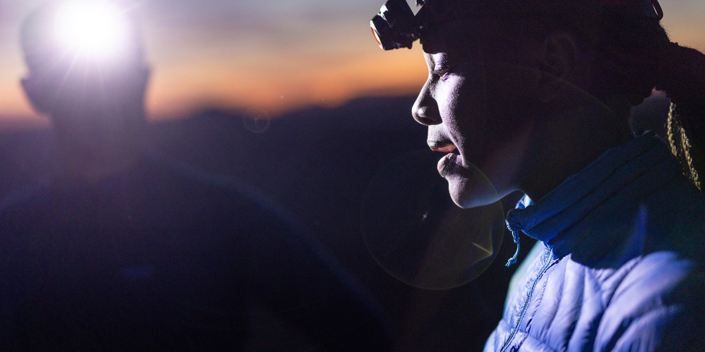 Runner wearing a head torch