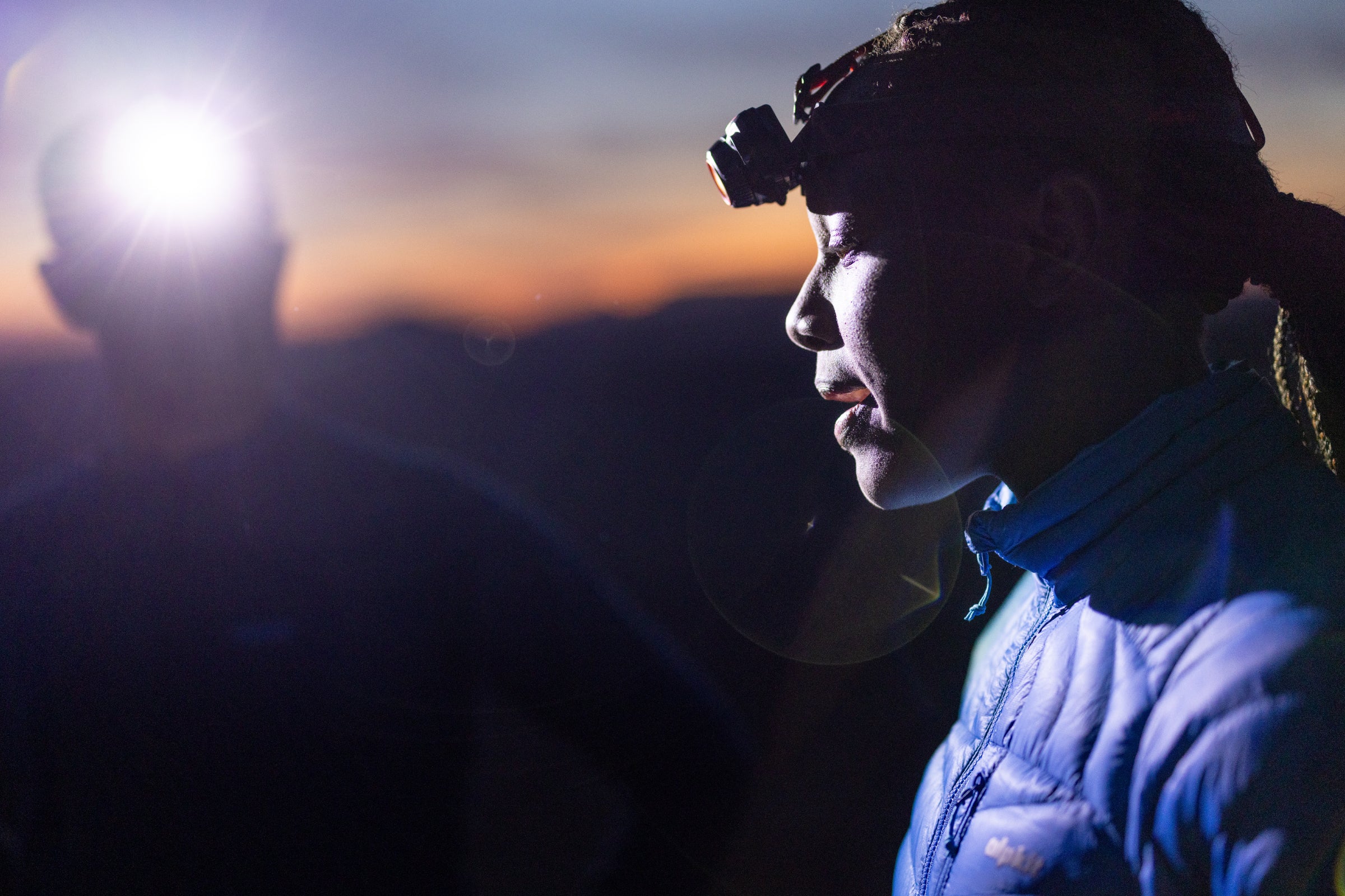 Runner wearing a head torch