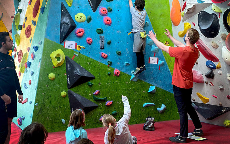 Pupils competing at the Sheffield Schools bouldering competition