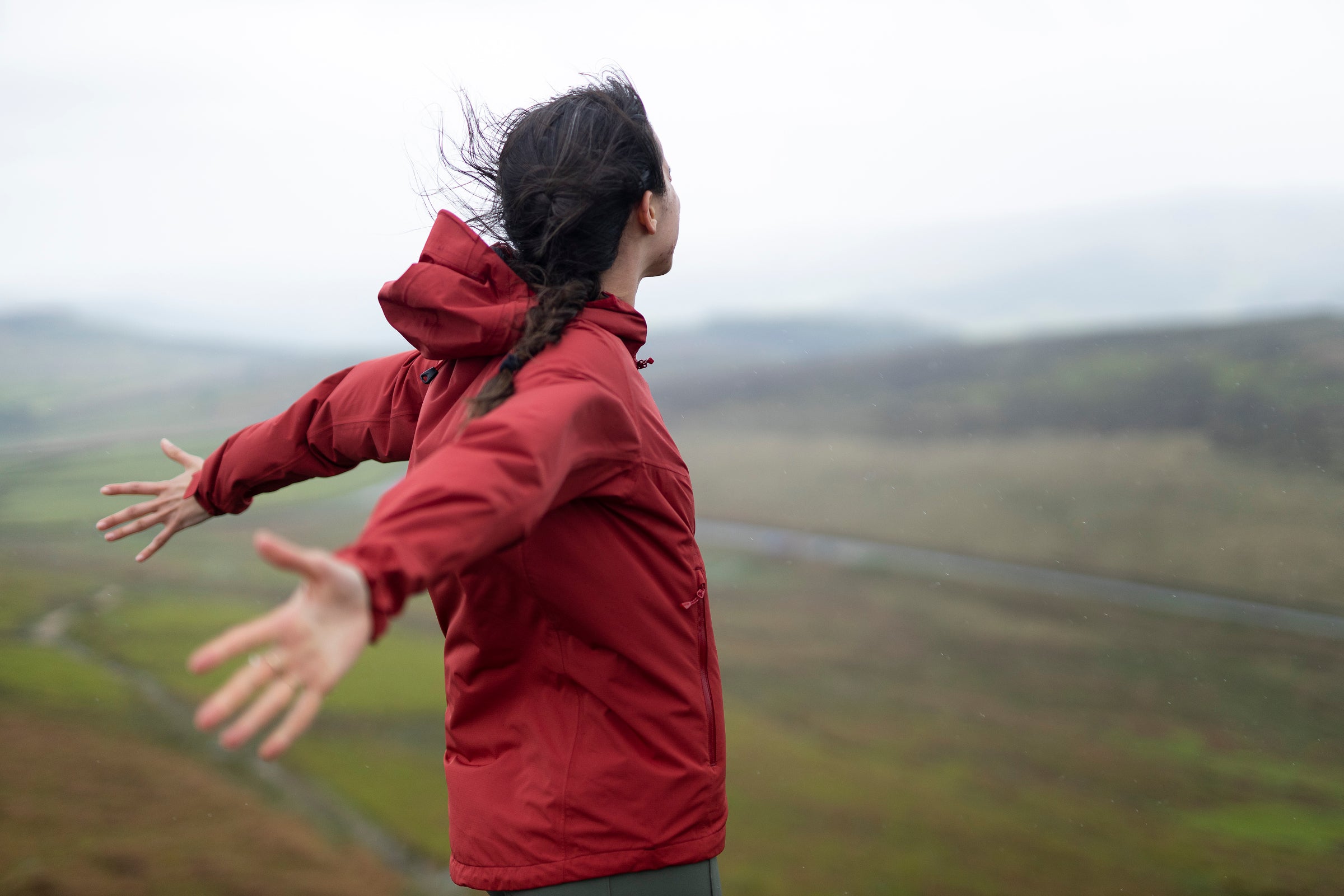 100% recycled polyester waterproof jacket in the rain