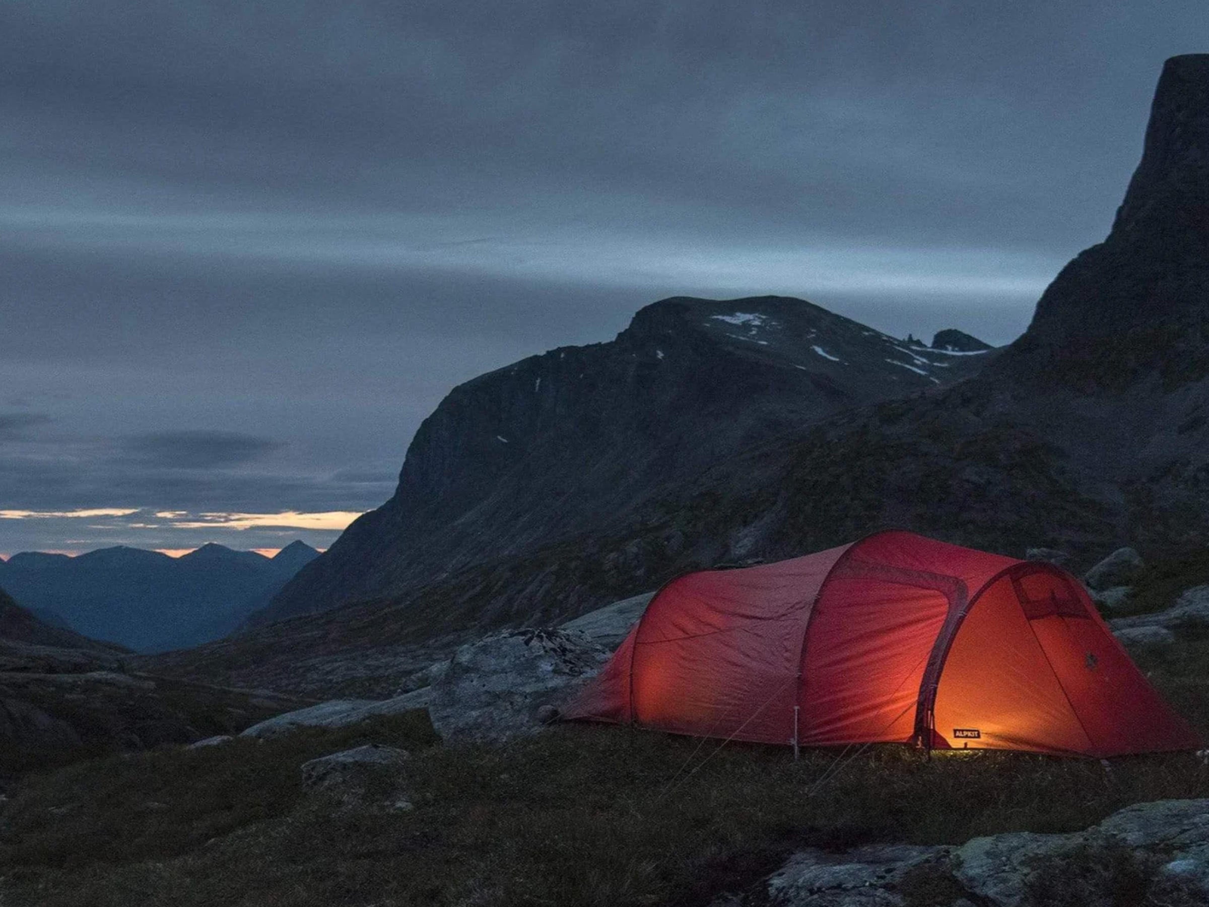 Tunnel tent wildcamping in the mountains