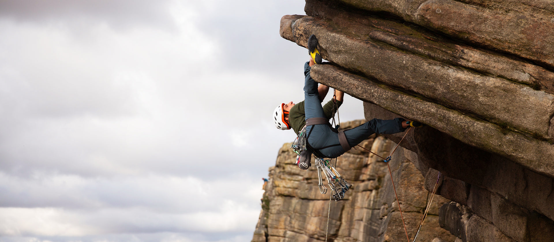 Climbing Flying Butress on Stanage in the Peak District