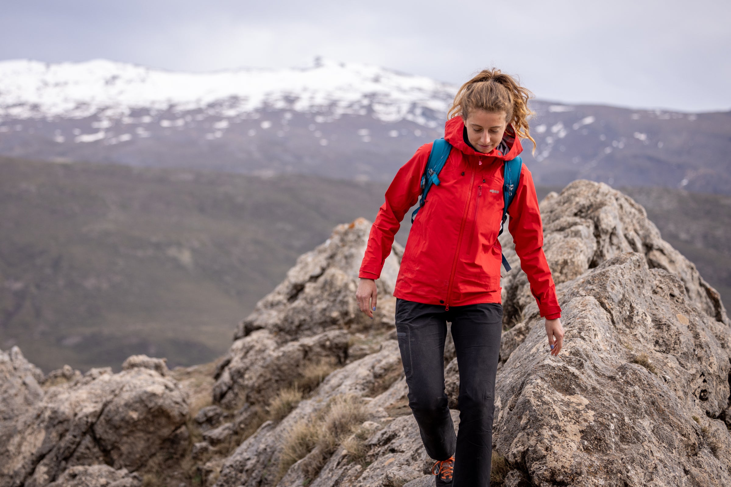 Enjoying a winter hike on a mountain