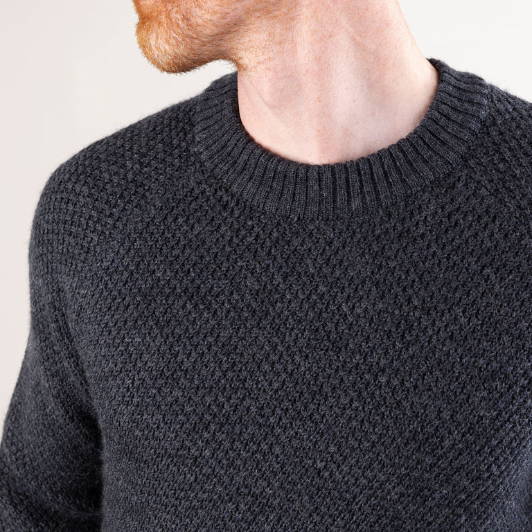 alpkit mens Altai jumper in charcoal grey collar