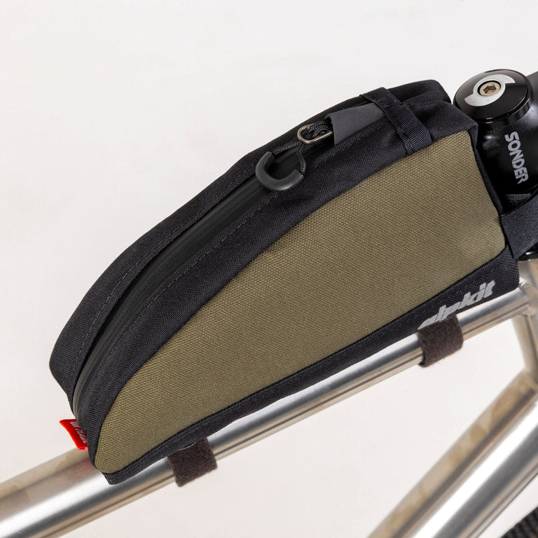 alpkit fuel pod top tube bag cockpit bag in olive green top