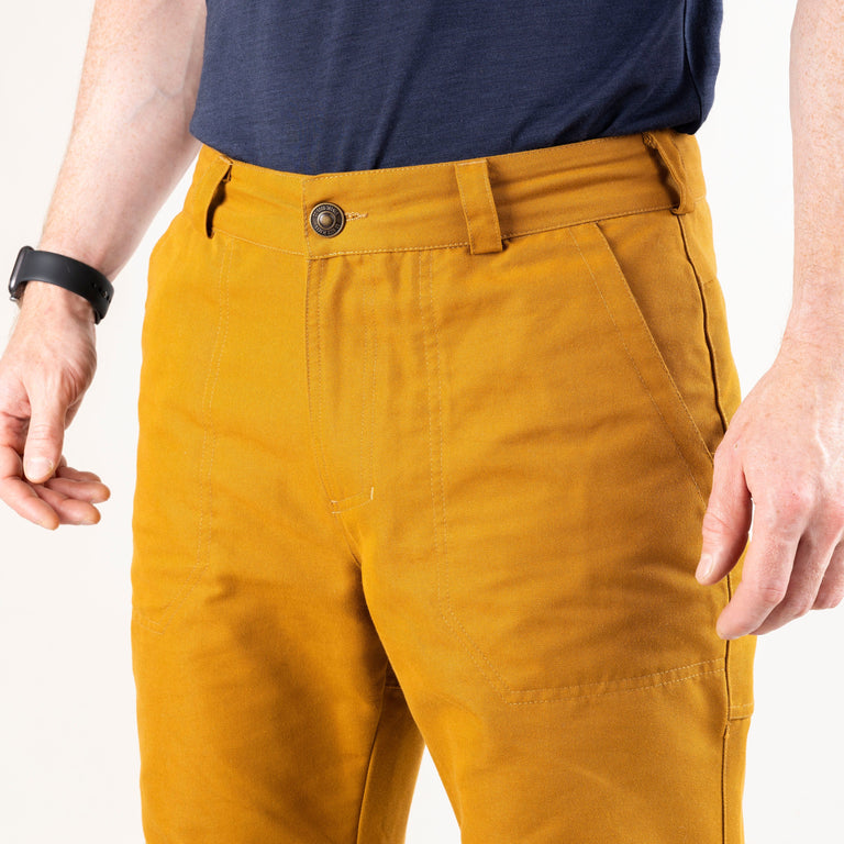 alpkit bergen trousers in ochre yellow waistband