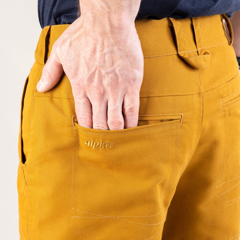 alpkit bergen trousers in ochre yellow rear pocket