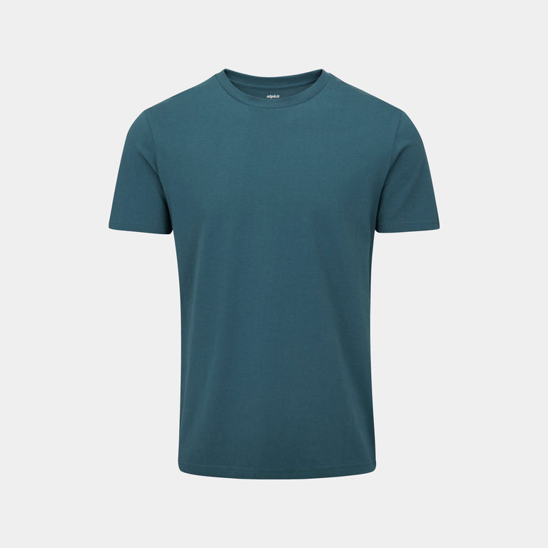 alpkit mens blank canvas tee organic cotton tee shirt in star gazer blue green - closed