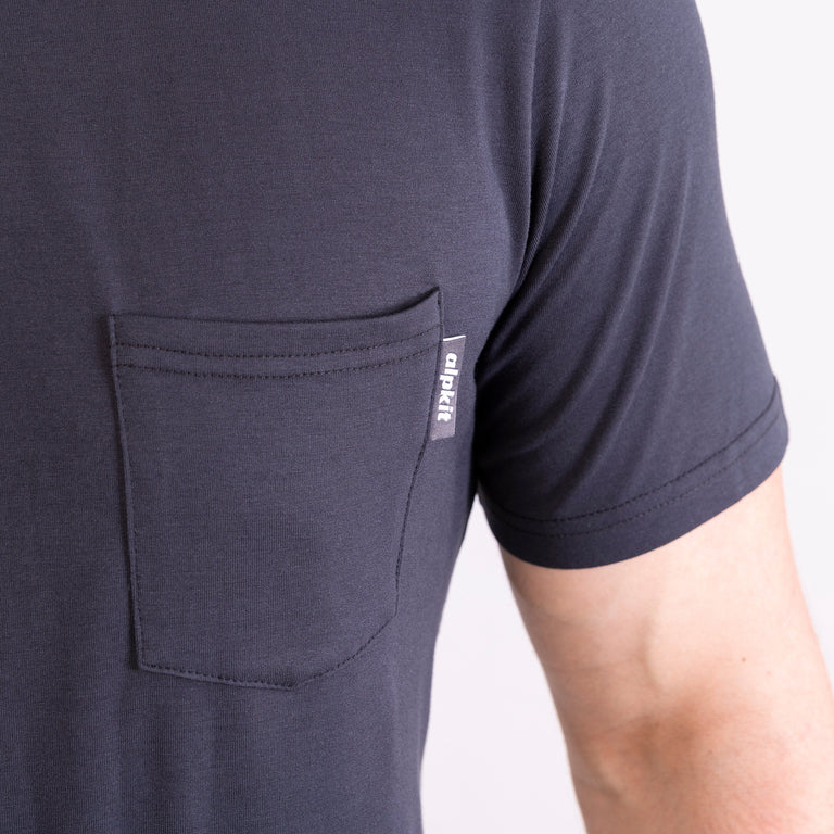 alpkit mens farne tee in tarmac grey pocket logo