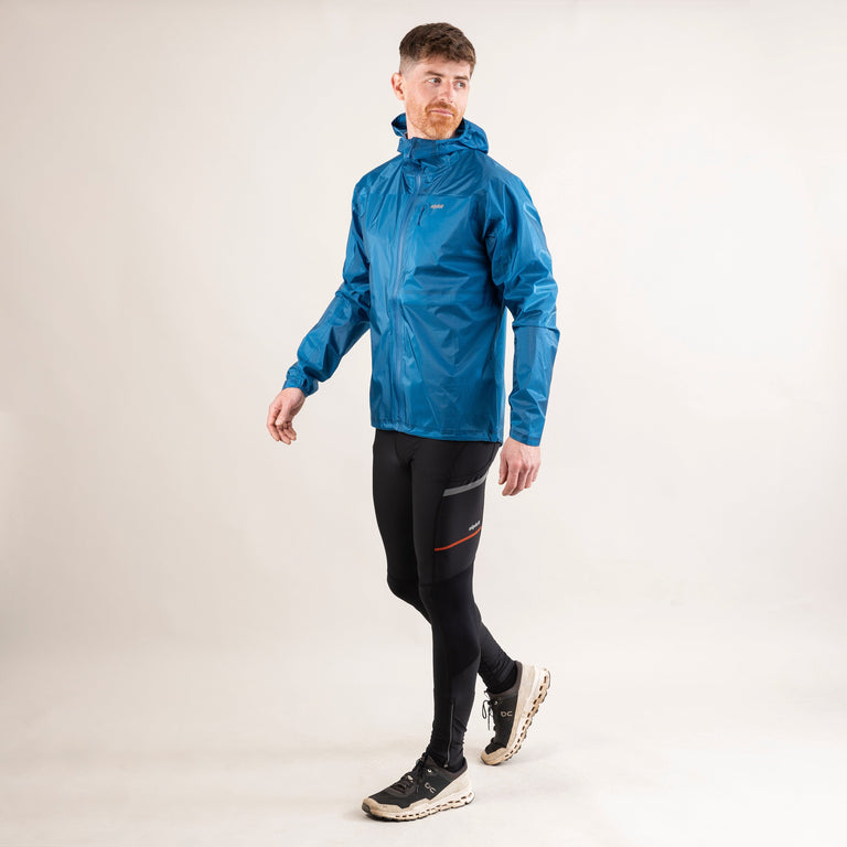 alpkit mens gravitas trail running fell running jacket in reef blue outfit