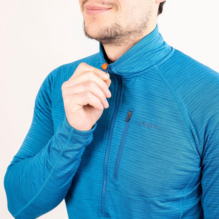 alpkit mens griffon half zip fleece in reef blue collar 