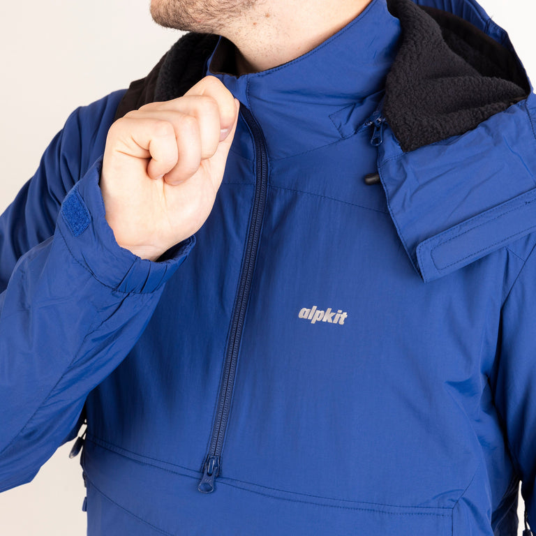 mens Alpkit jura mountain smock in nemo blue collar - closed