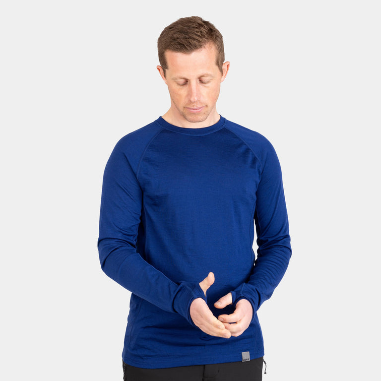 alpkit mens Kepler long sleeve merino baselayer in navy blue|tf