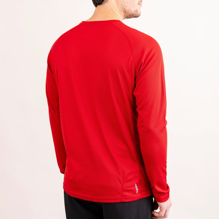 alpkit mens koulin trail tee long sleeve base layer in chilli red back