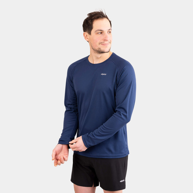 alpkit mens koulin trail tee long sleeve base layer in outer space blue