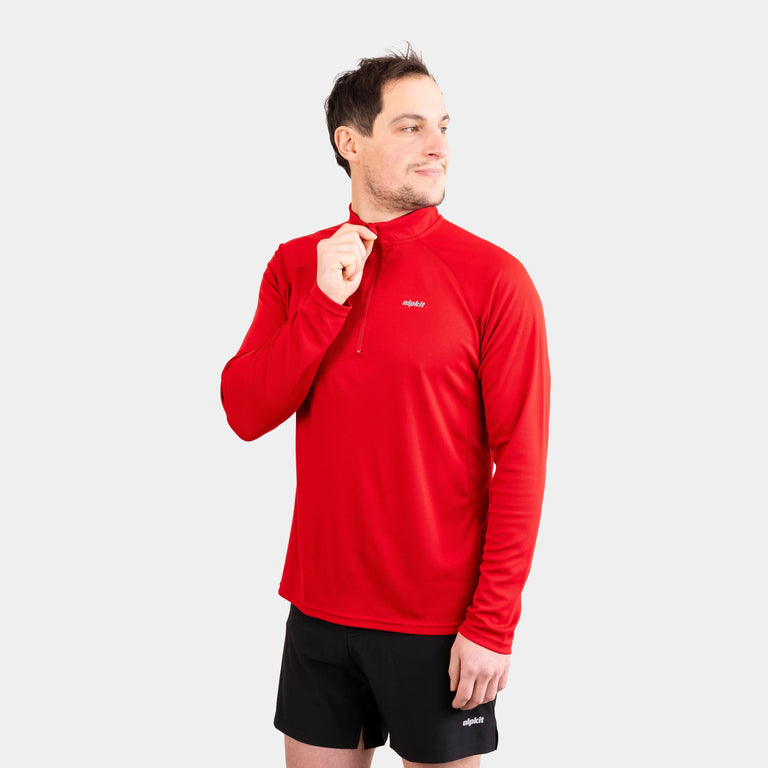 mens Alpkit Koulin trail long sleeve zip baselayer in chilli red