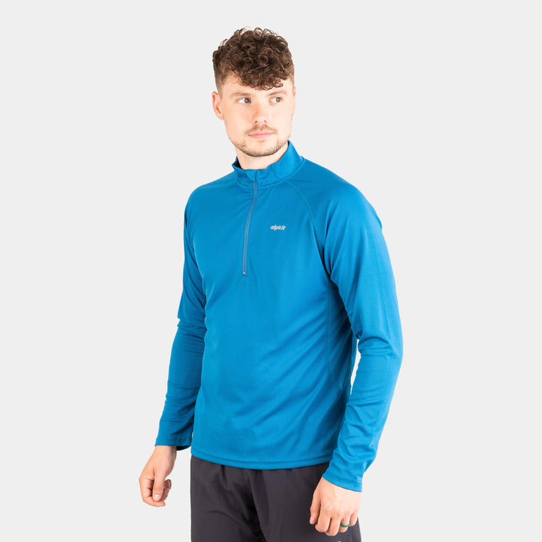 mens Alpkit Koulin trail long sleeve zip baselayer in reef blue