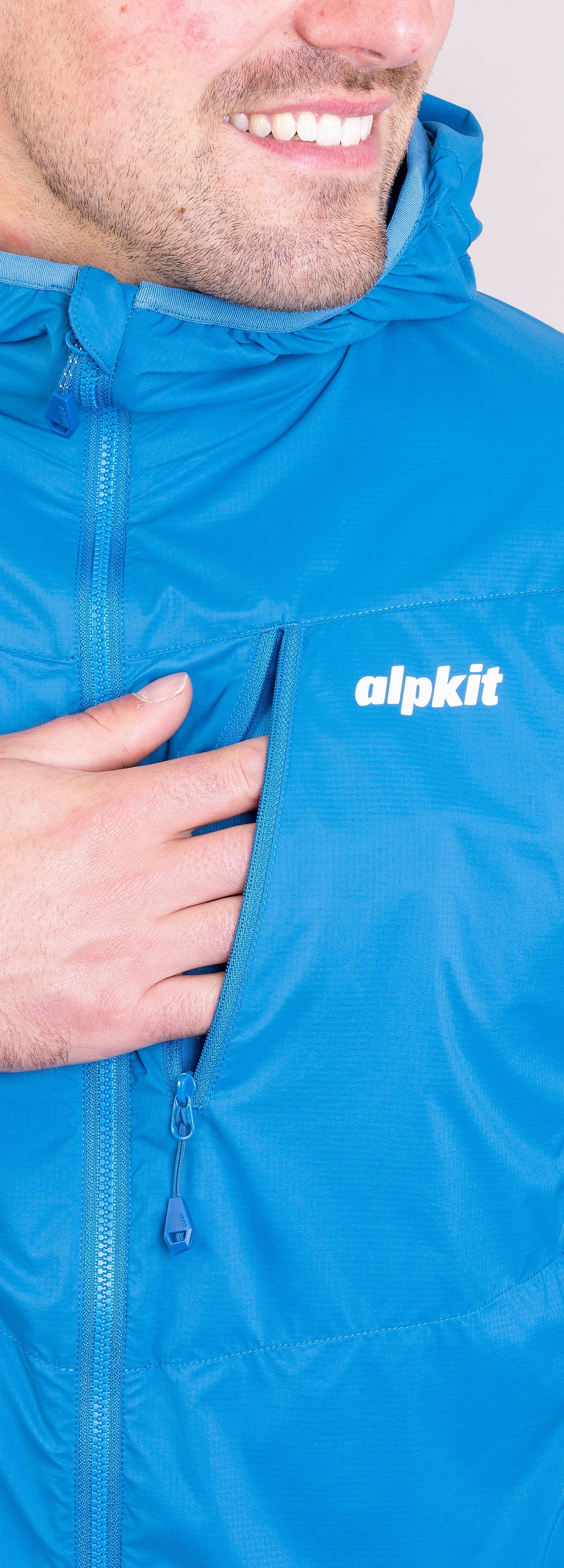 mens alpkit morphosis jacket in reef blue chest pocket|aj