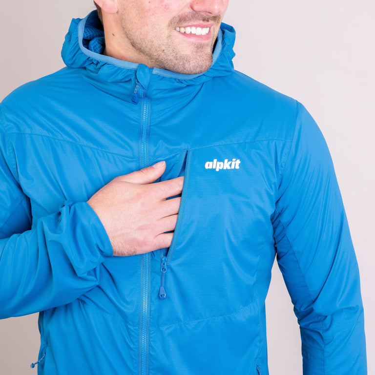 mens alpkit morphosis jacket in reef blue chest pocket